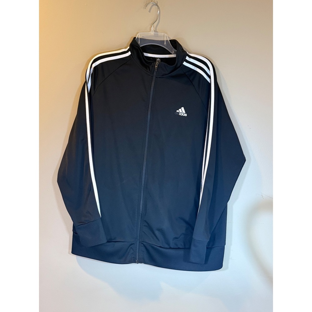 Adidas Track Jacket Men 2X Black 3-Stripe Full Zip Sportswear Athleisure Soccer